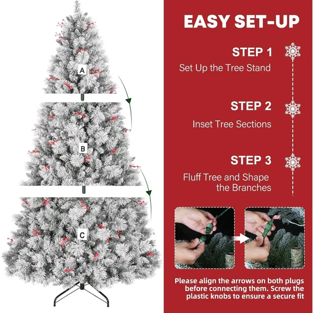 شجرة عيد الميلاد الاصطناعية المتدفقة بالثلج بطول 7.5 أقدام مع 450 مصباح LED، وأطراف فرع 1446، وحامل معدني #4