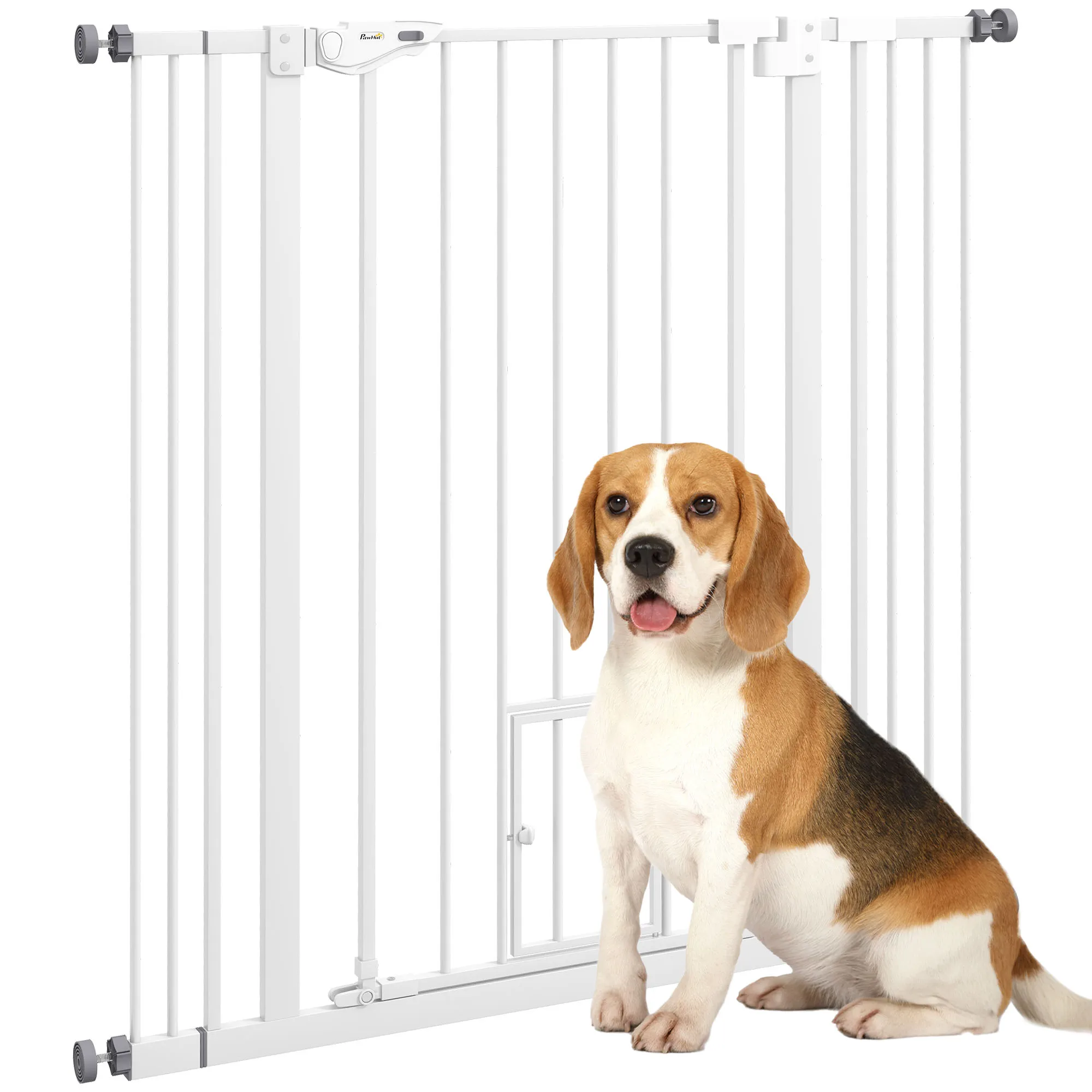 PawHut dog security barrier with 1 door 74-101x104,1 cm White