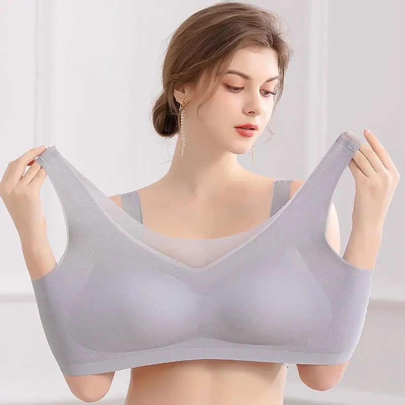 Women\'s Summer Ultra-thin Sports Bra Ice Silk Seamless Underwear Comfortable Sports No Steel Ring Underwear Plus Size M-4XL