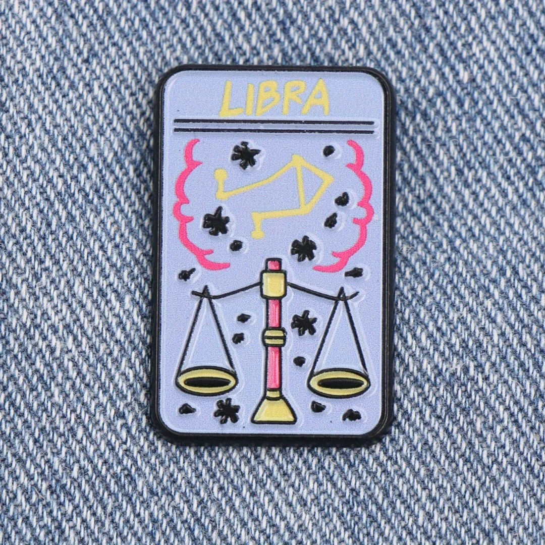 Libra Zodiac Enamel Pin - Geometric Scale & Smoke Design Metal Badge for Backpacks