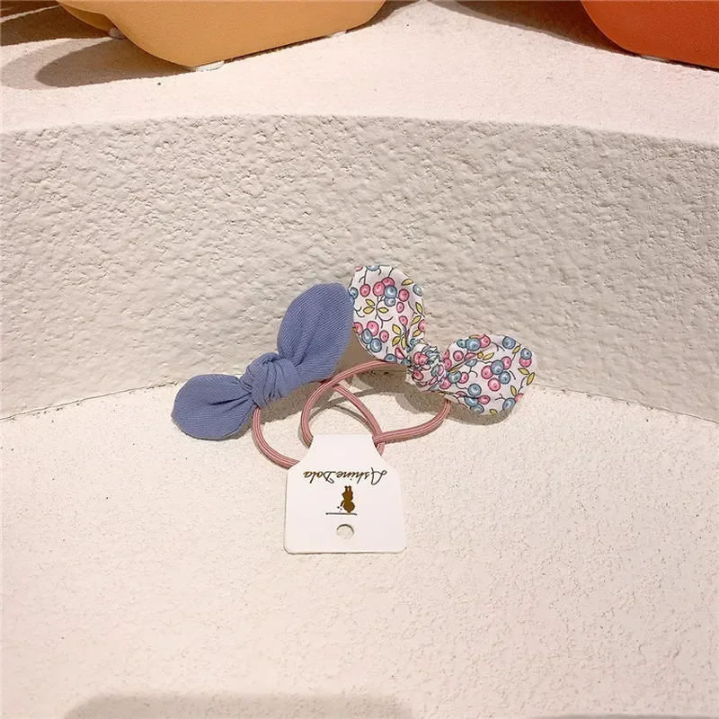 New Nordic Style Sweet Girl Floral Cherry Fabric Rabbit Ears Hair Rope Children\'s Ponytail Rubber Band Hair Accessories