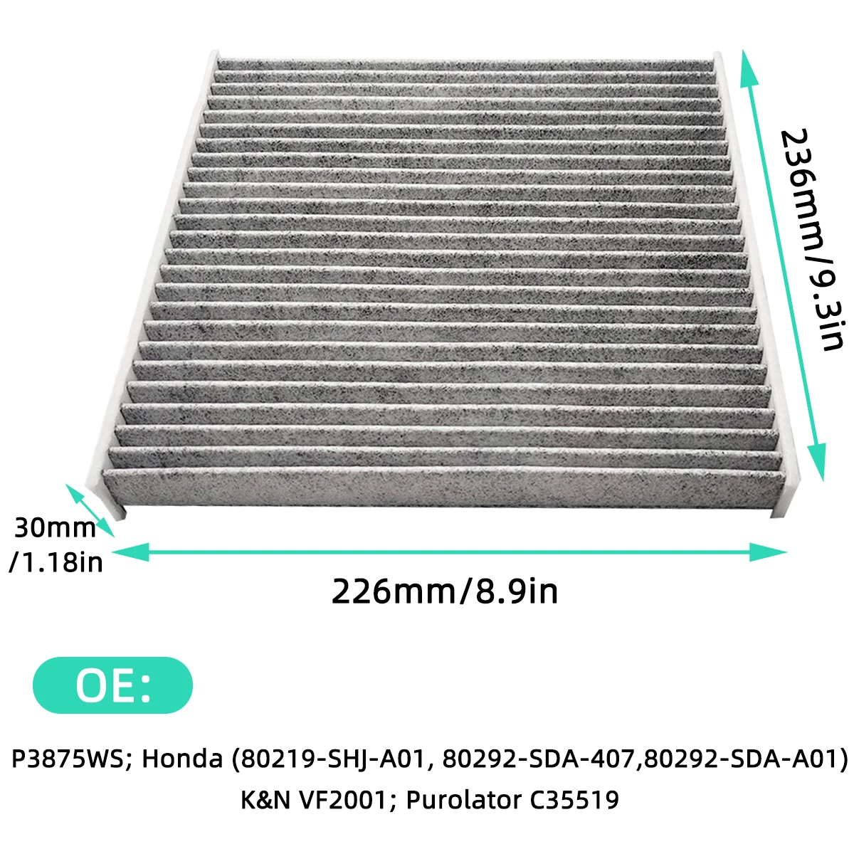 Car Cabin Air Filter for Honda Accord 2015-2017 Auto Filters Carbon Fiber P3875WS 80219-SHJ-A01 80292-SDA-407 80292-SDA-A01