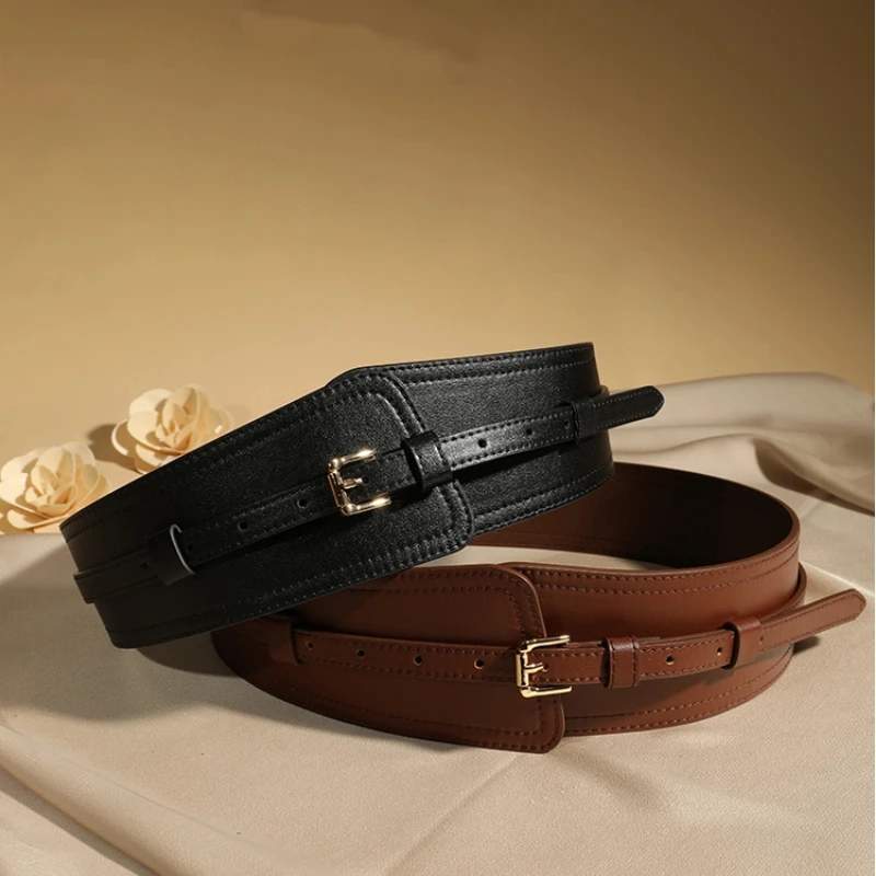 Cinturón ancho de cuero genuino para mujer, cinturones con hebilla para vestidos, abrigos, accesorios para cintura