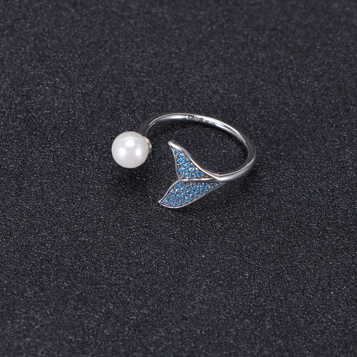 

1pc Mermaid Pattern Pearl Ring Fashion Sterling Silver Adjustable Ring For Women Party Prom Picnic Gift Wife Girlfriend