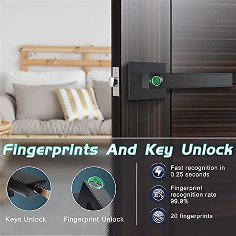 B29C-1Set Fingerprint Door Lock Biometric Door Lock Smart Door Handle Door Lock Bedroom Door Lock Black
