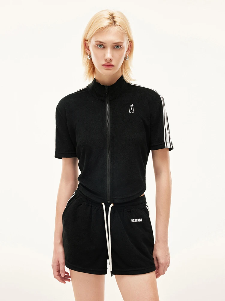 

Azepam Summer Sport Stripe Towel Material Design ort Sve Open Cardigan Embroidered Outerwear Women's Cotton Blend Knitwear