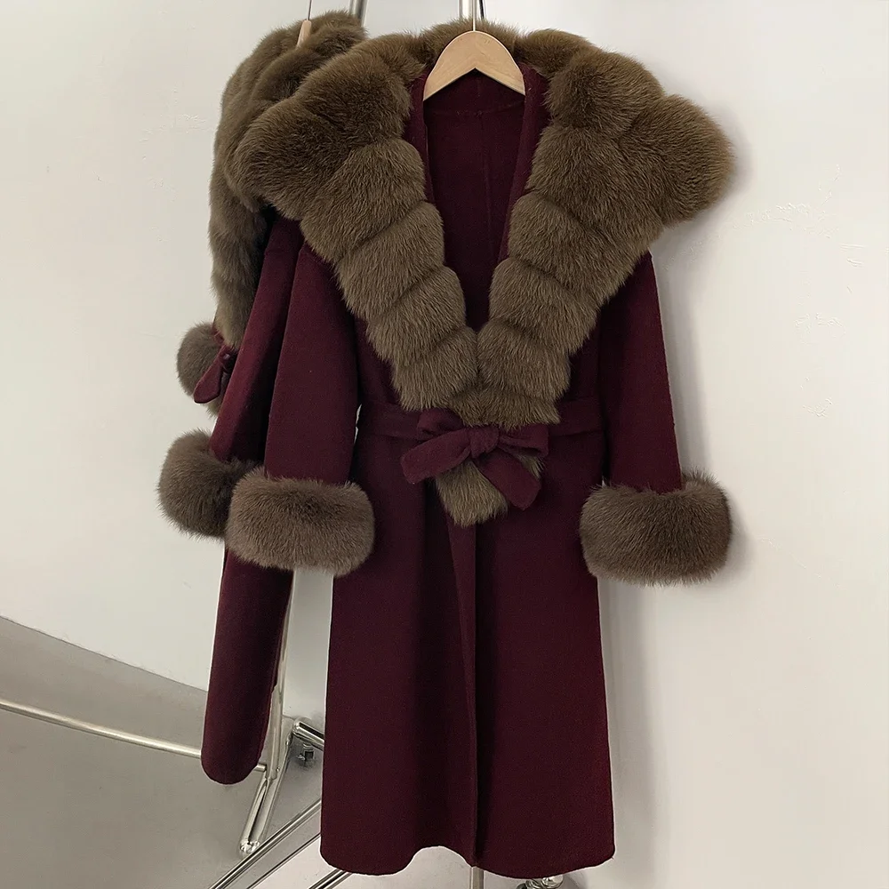 

OFTBUY Fur Coat Women Real Fox Fur 100% Wool Coat Warm New Autumn Winter Woolen Clothes Female Long Sleeves Long Woolen Jacket
