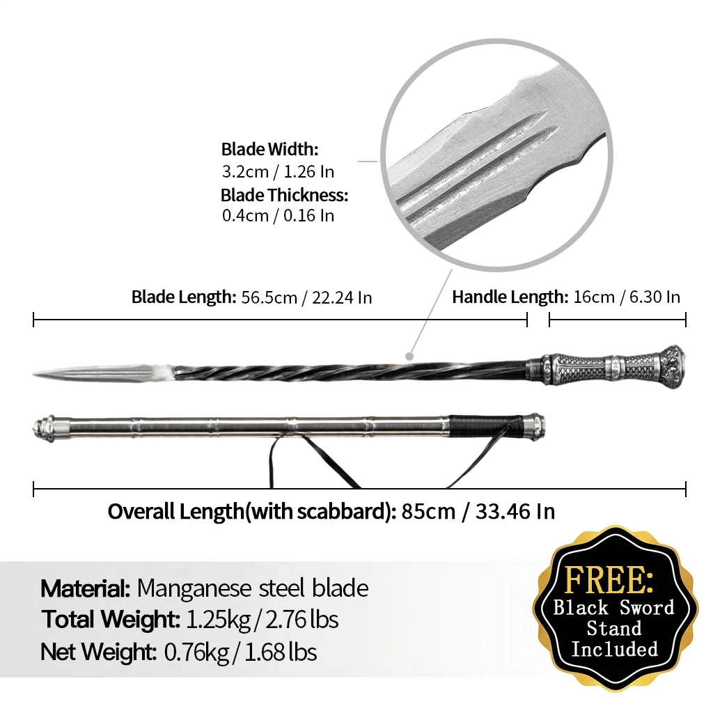 Replica Armor‑Piercing Cone Spear, Manganese Steel Blade, Stainless Steel Shaft, Decorative Collectible Polearm