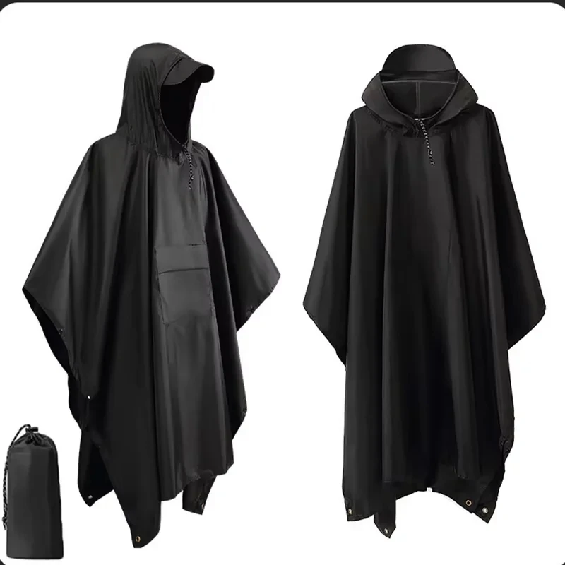 3 In 1 Outdoor Military Raincoat Hooded Sleeve Waterproof Rain Poncho Motorcycle Rain Cover Camping Hiking Travel Rainwear Tent