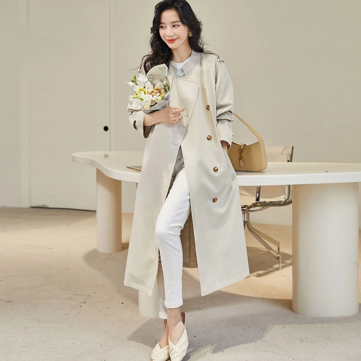 LOUIS YAO New British Style Stand Up Collar Women's Trench 2025 Spring Autumn Windbreaker Raglan Sleeves Women's Long Coat