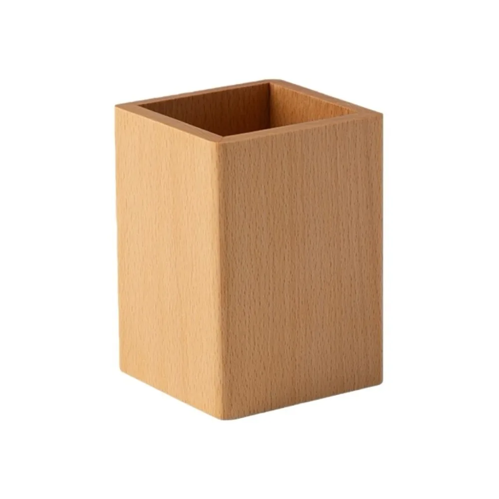 Beech Walnut Wood Brush Pot Desktop Storage Smooth Hickory Wood Pen Holder Multi-Purpose Simple Makeup Brush Organizer