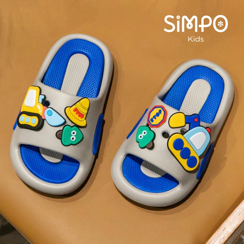 Children's Slippers With Excavator Charms Soft Sole Soft Outdoor Sandals Non-Slip EVA Kids Home Shoes Boys Girls House Slippers