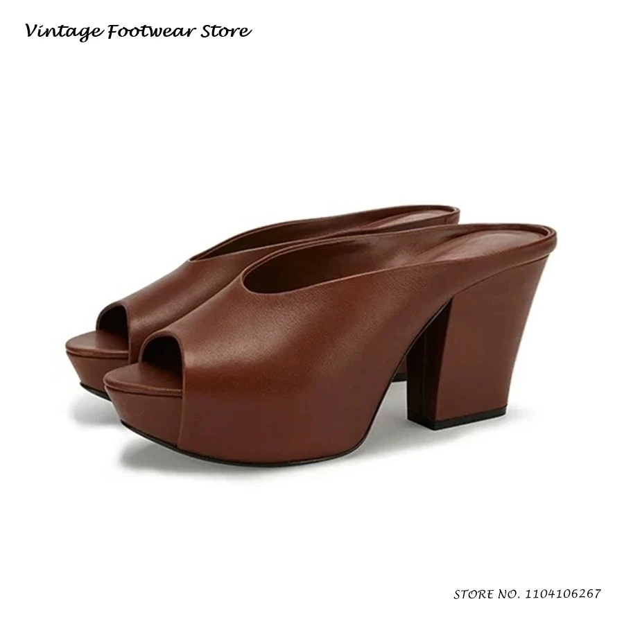 

Лаконичные модные тапочки на платформе с открытым носком, повседневная обувь с круглым открытым носком на массивном каблуке, весна-лето 2024, кожаные сабо