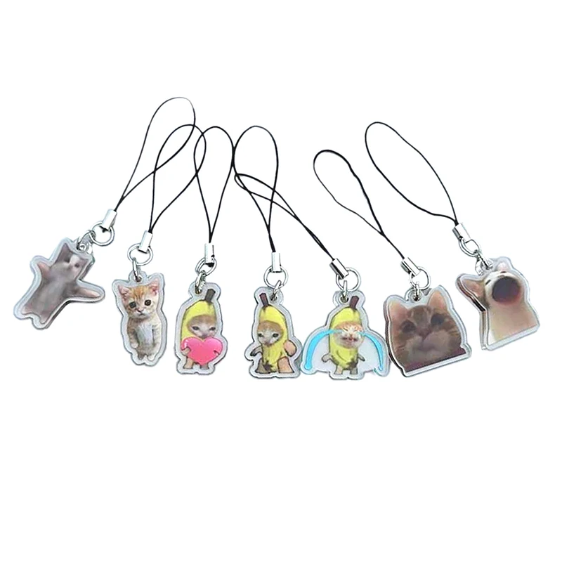 

Happy Banana Cat Mobile Phone Chain Student Friends PLR El Gato Meme Cat Funny Pendant Lanyard Small Pendant Maxwell Keyring
