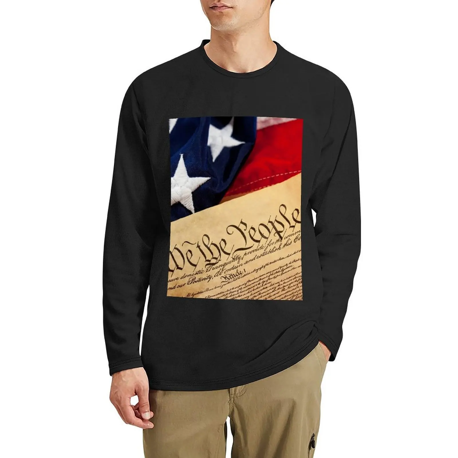 

Constitution: Overhead View of USA Constitution and Flag Long T-Shirt tops custom t shirts mens big and tall t shirts