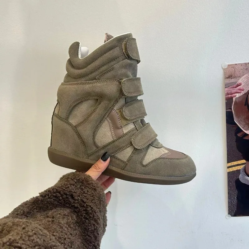 

High Quality High Top Sneakers for Women Fashionable 5CM Invisible Height Increase Casual Ankle Boots for Women Botas Para Mujer