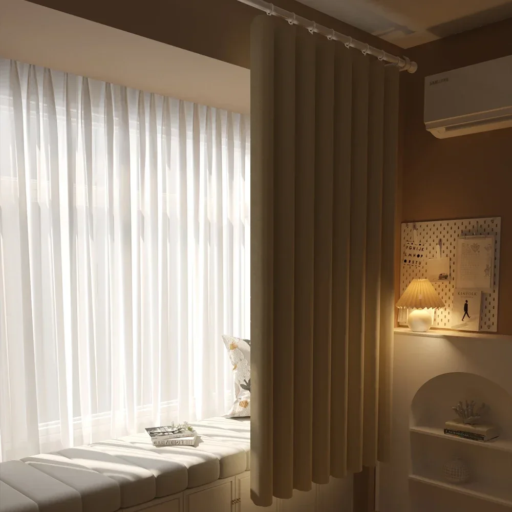 

1PC Window Door Curtains for Living Room 100% Blackout Partition Window Bedroom Hook Curtain High Shading Protection