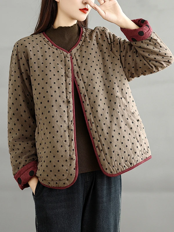 

Retro Polka Dot Double-Sided Wear Cotton Jacket Women's Loose Casual Warm Cotton Coat New Winter Style Comfortable Cotton Out...
