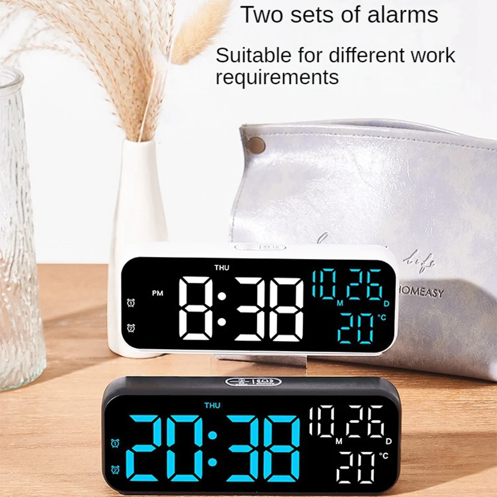 Digital Alarm Clock Temperature and Date Week Display Night Mode Table Clock Voice Control 12/24H Electronic LED Alarm Clocks