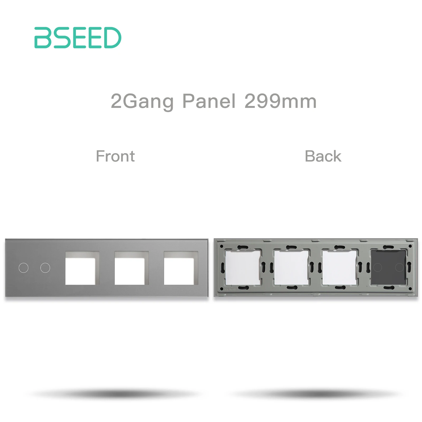 BSEED EU Standard 1/2/3Gang Plus Triple Frame Touch Switch Crystal Panel With Metal Frame DIY Part 299mm Glass Frame Only