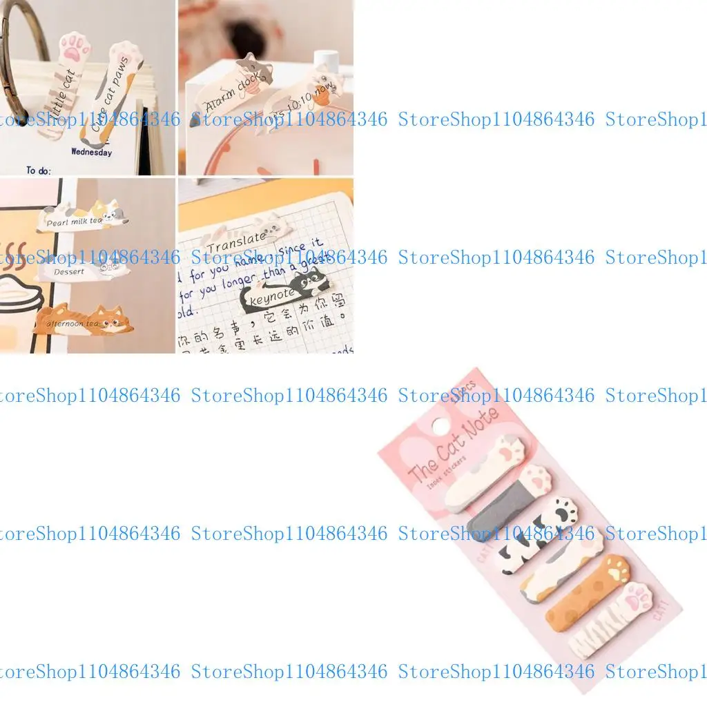 5ASD 180 카운트 새끼 고양이 노트 패드 접착제 인덱스 스티커 페이지 탭 쓰기 가능한 페이지 마커 북마크 노트북 플래너 15x45mm