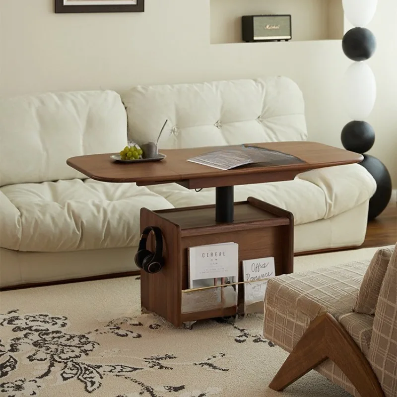 Nordic solid wood lifting coffee table living room small apartment mobile folding tea table black walnut dining table