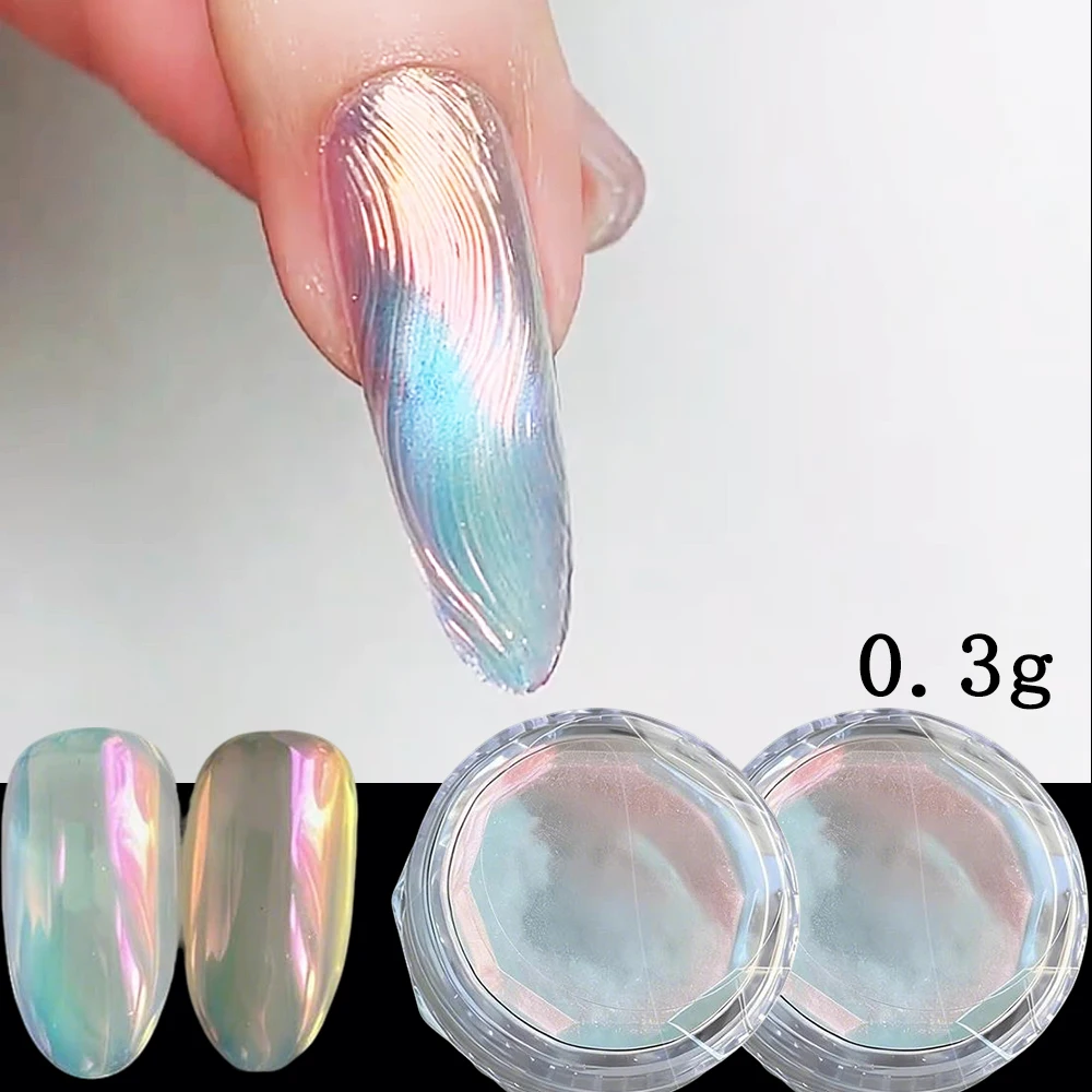 1/2Boxes Summer Aurora Blue Chrome Nail Powder Glossy Cat Eye Mirror Effect UV Gel Rubbing On Glitter Pigment Nail Plating Dust