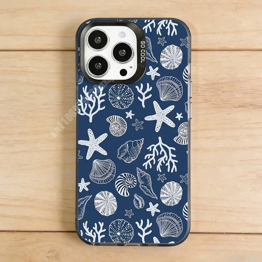 Ocean Coral Starfish Pattern Phone Case for iPhone 17 16 15 Max Mini 14 13 Pro Plus 12 11 X XS Air IMD Cover