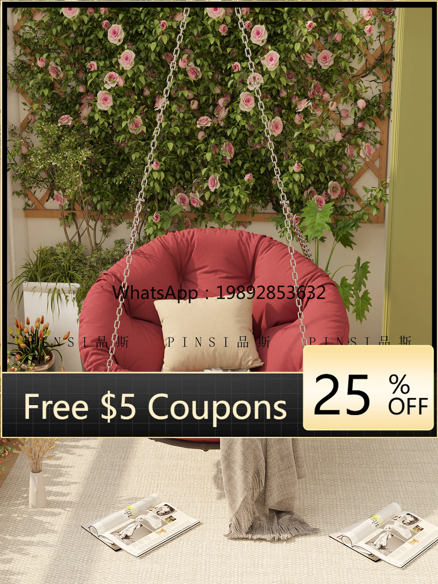 LYY Balcony Swing Hanging Chair Hanging Basket Home Room Adult Lazy Rocking Chair  Celebrity Indoor  Single Chair Hanging Orchid