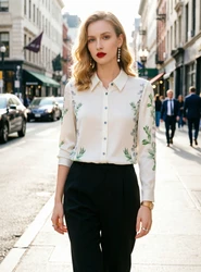 New Spring silk shirts Women Blouses office ladies shirts Fashion printed tops blusa mujer