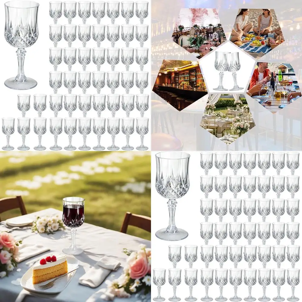 

Set of 48 Clear Plastic Stemmed Wine Glasses - Reusable for Weddings, Parties, and Events