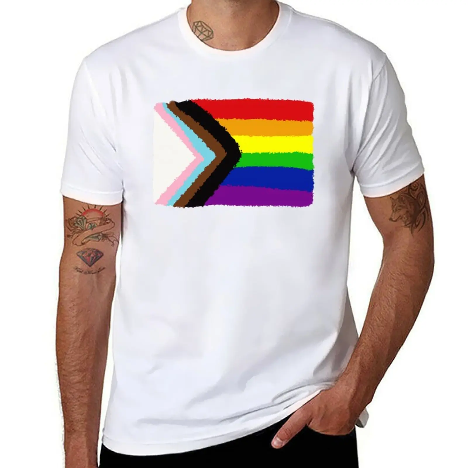 

Progress Pride flag T-Shirt man t shirts graphic man t shirt cotton high quality T-Shirt