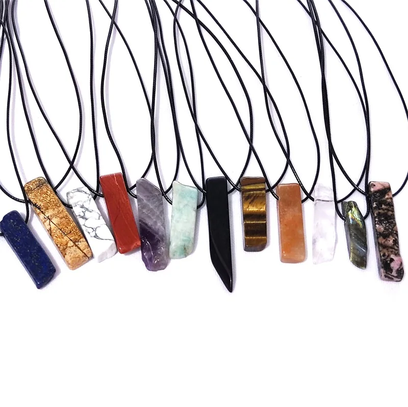 Natural Stone Pendant Raw Mineral Irregular Rose Quartz Amazonite Tiger Eye Lapsi Crystal Necklaces Mens Hip Hop Jewelry