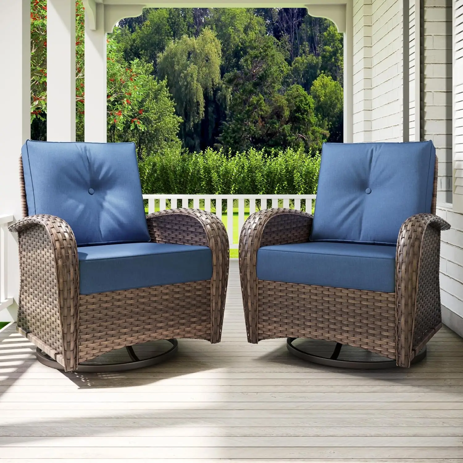 Outdoor Swivel Glider Chair Set Of 2, Wicker Patio Furniture With 360° Rotation, All-Weather Rattan For Garden Porch, Customized