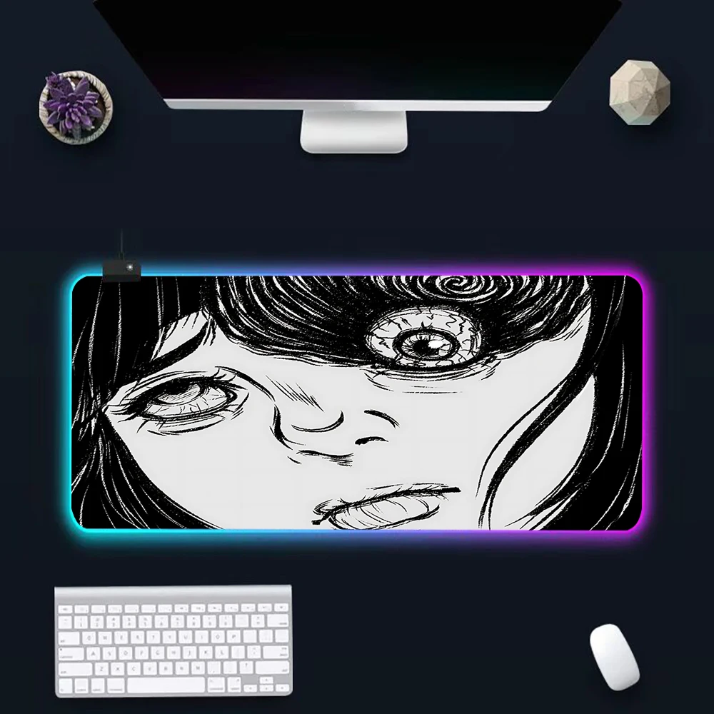 

Junji Ito RGB Pc Gamer Keyboard Mouse Pad Mousepad LED Glowing Mouse Mats Rubber Gaming Computer Mausepad