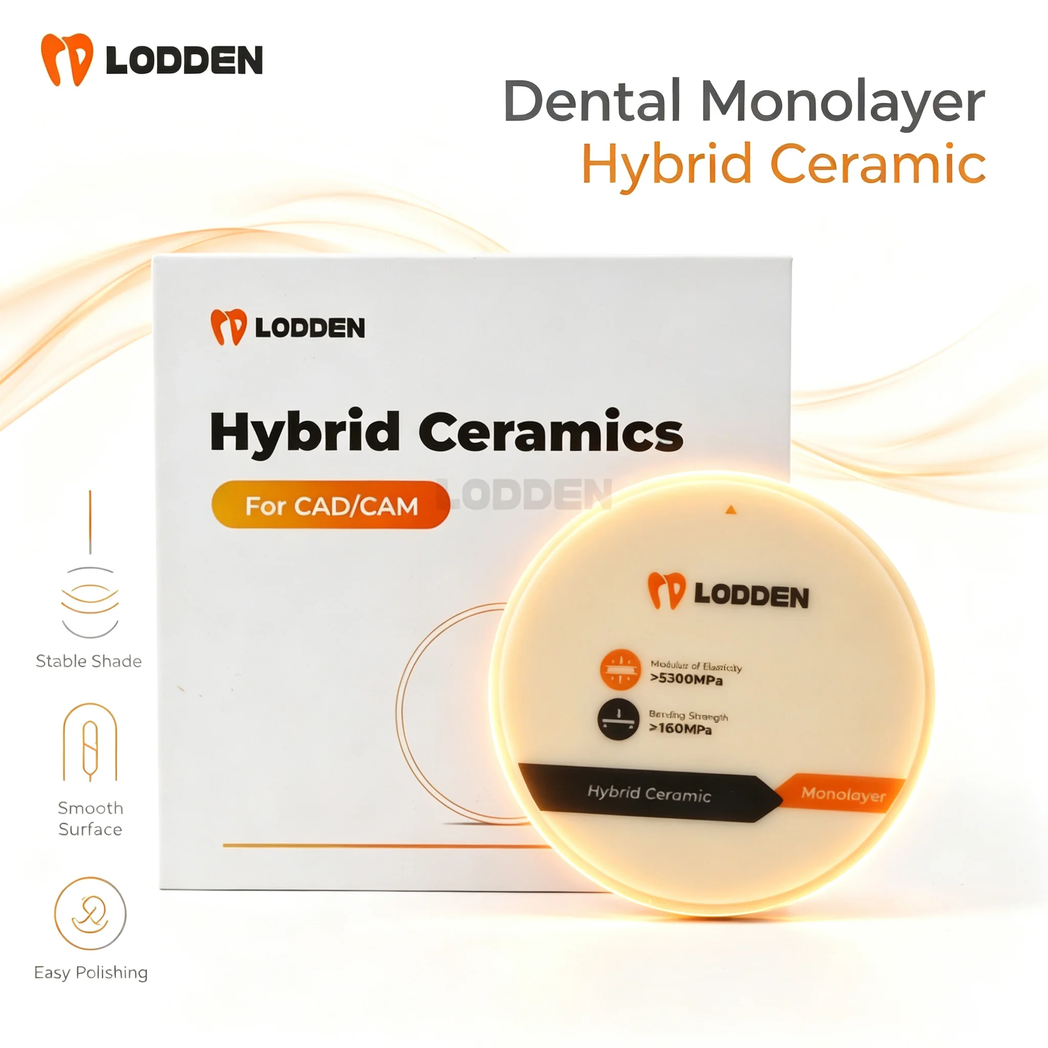 Lodden Dental Hybrid Ceramic Bending Strength Hardness Monolayer Composite Ceramics Block Dental Veneer Material 98*14/16/18