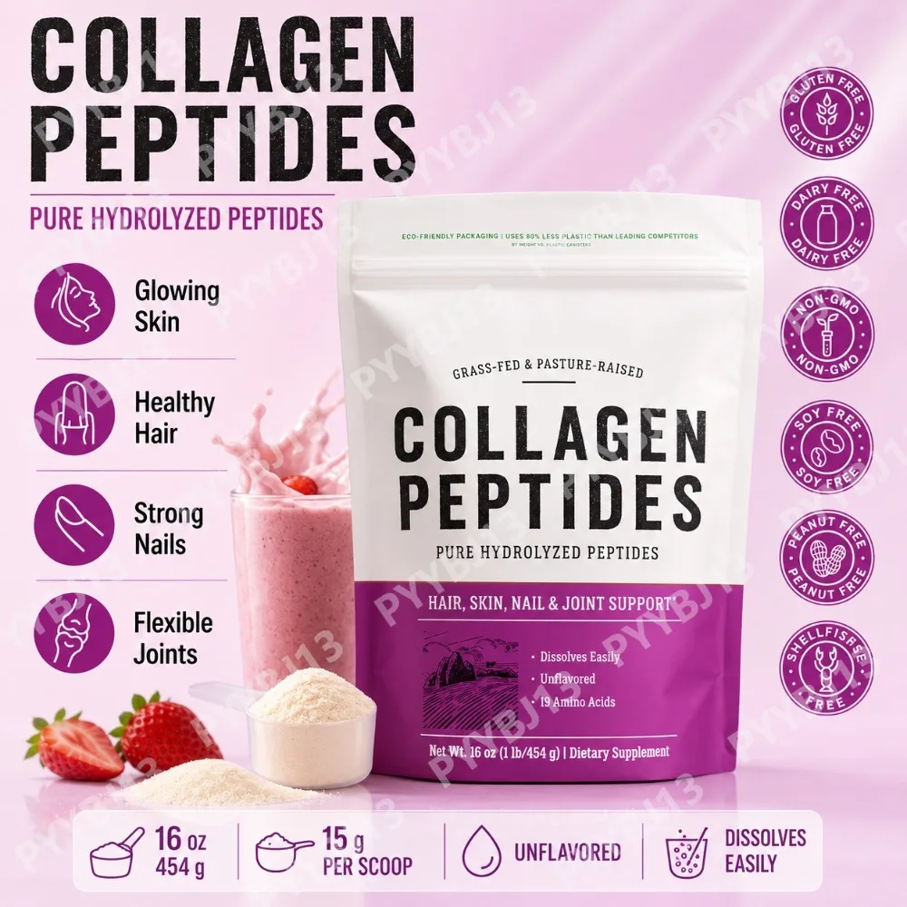Collagen Peptides Powder Naturally Sourced Type III Hydrolyzed Bovine Collagen - For Hair Skin Nail Joint Support Supplement