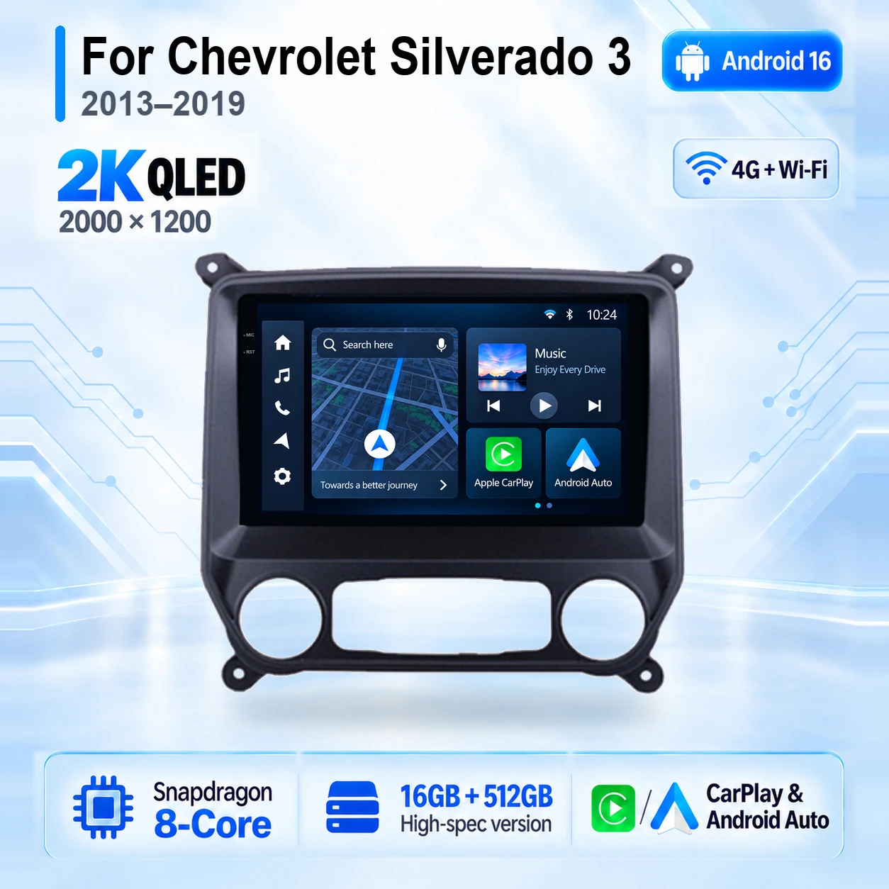 Android 16 Carplay Auto Car Radio Multimedia For Chevrolet Silverado 3 GMTK2 2014 2015 2016 2017 2018 Autoradio Stereo Head Unit