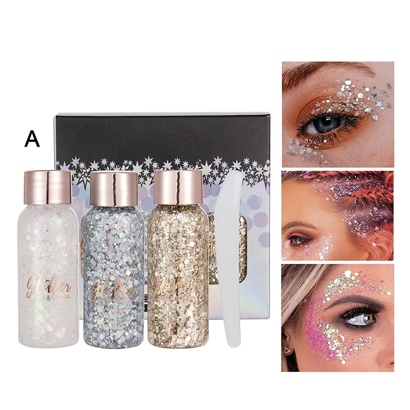 Glitter Oogschaduw Glitter Gel 3-delige Set Zeemeermin Gezicht Bodylotion Optreden Nachtclub Make-Up