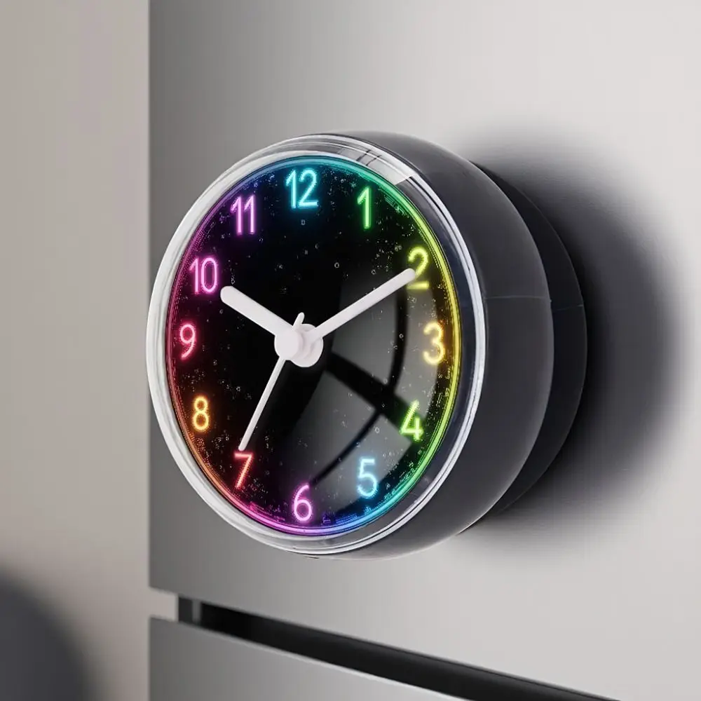 Ergonomic Fitness Pull Rope Wall Clock Suction Cup Waterproof Shower Clock Neon Color Anti Fog Quartz Clock Bedroom