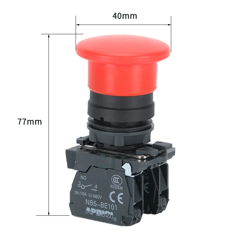 1PCS APDIQI XB5 AC31 AC41 Self-resetting Mushroom Plastic Start Stop Round Push Button Switch Red Green Momentary NO NC 22mm ZB5