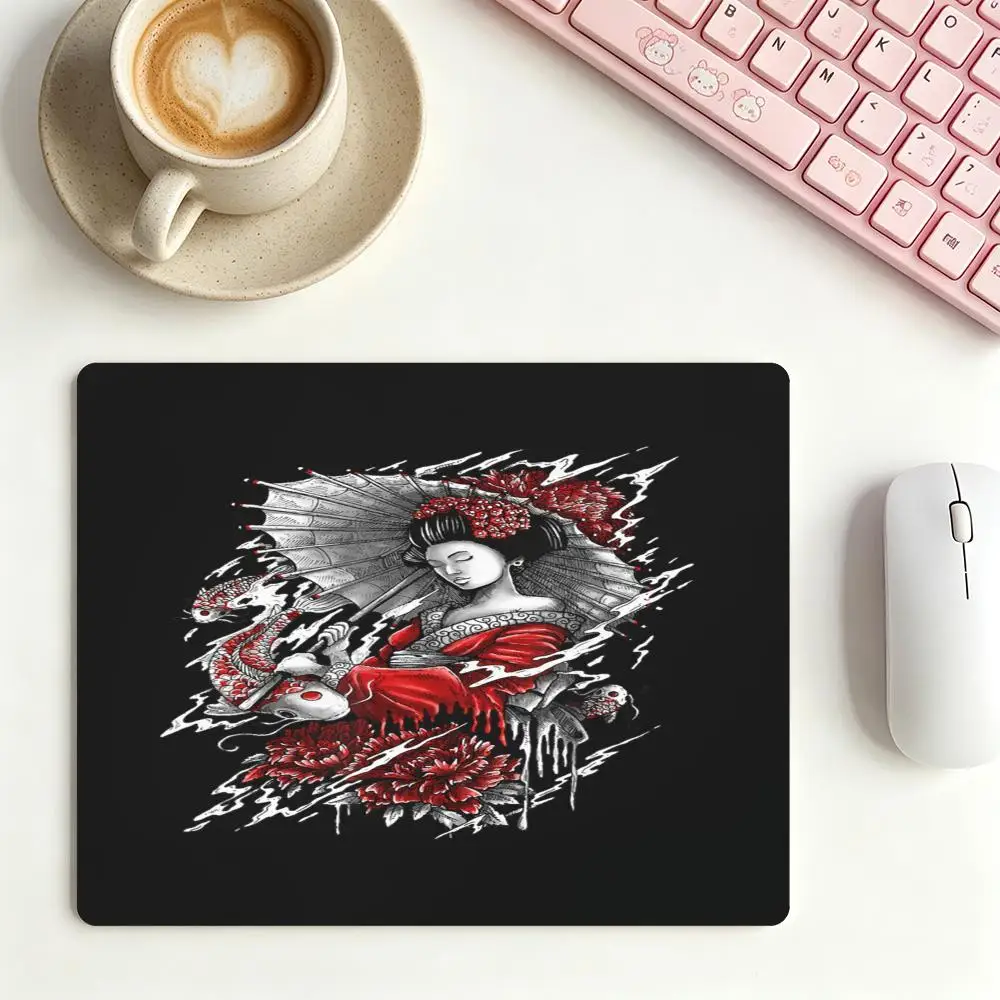 Red peony tattoo beauty kimono playmat japanese yakuza style floral lady gaming desk pad