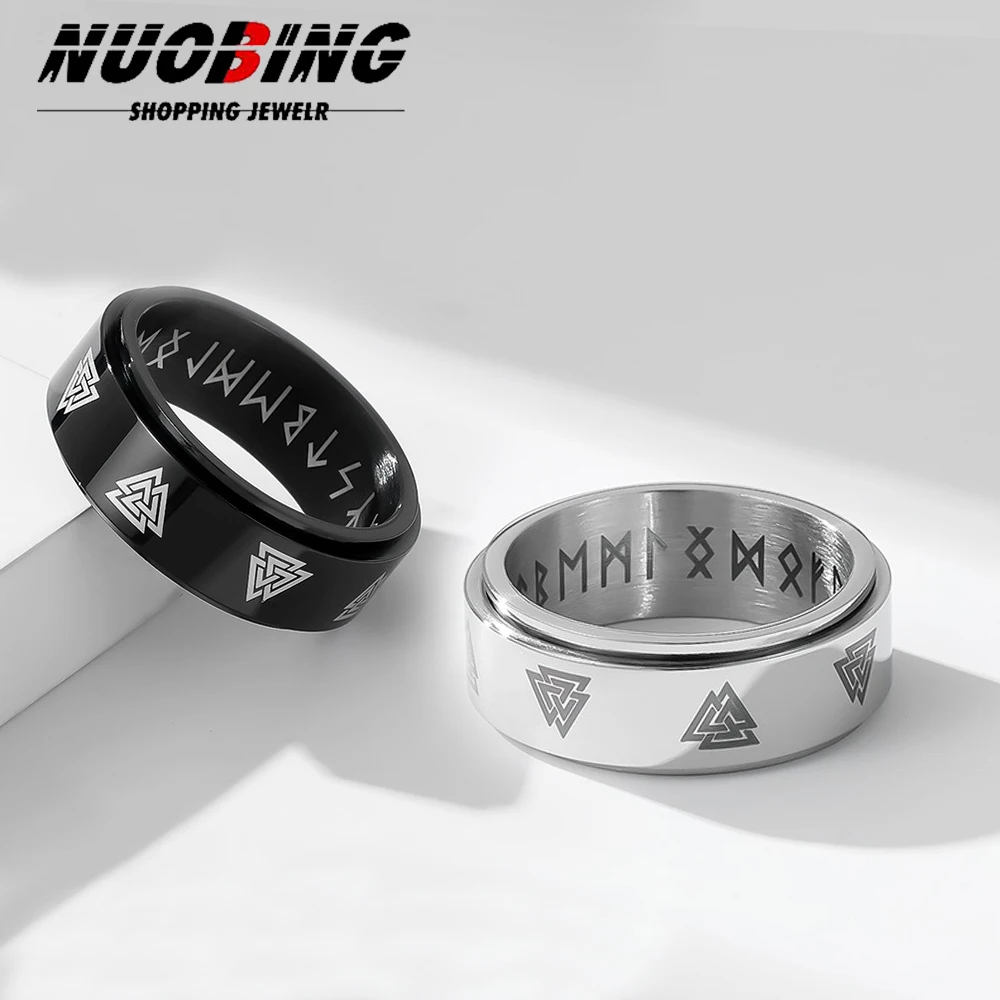 Vintage Stainless Steel Odin Norse Rune Rings For Men Women Cool Spinner Fidgets Rings Retro Nordic Amulet Jewelry Gift