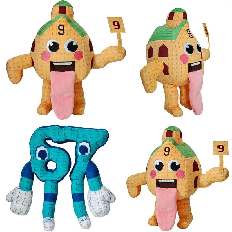 

25cm Steal A Brainrot Game Plush Funny No. 9 No. 67 Plush Tongue Spitting Handheld Number 9 Stuffed Digital Doll Toy Soft Gift