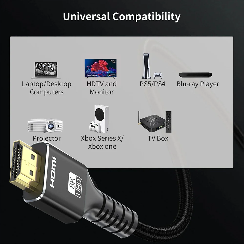 HDMI 2.1 Extension Cable 8K HDMI 2.1 Male to Female Extension Cable Braided 8K HDMI Cord Extension for PS5 Xbox HDTV HDR