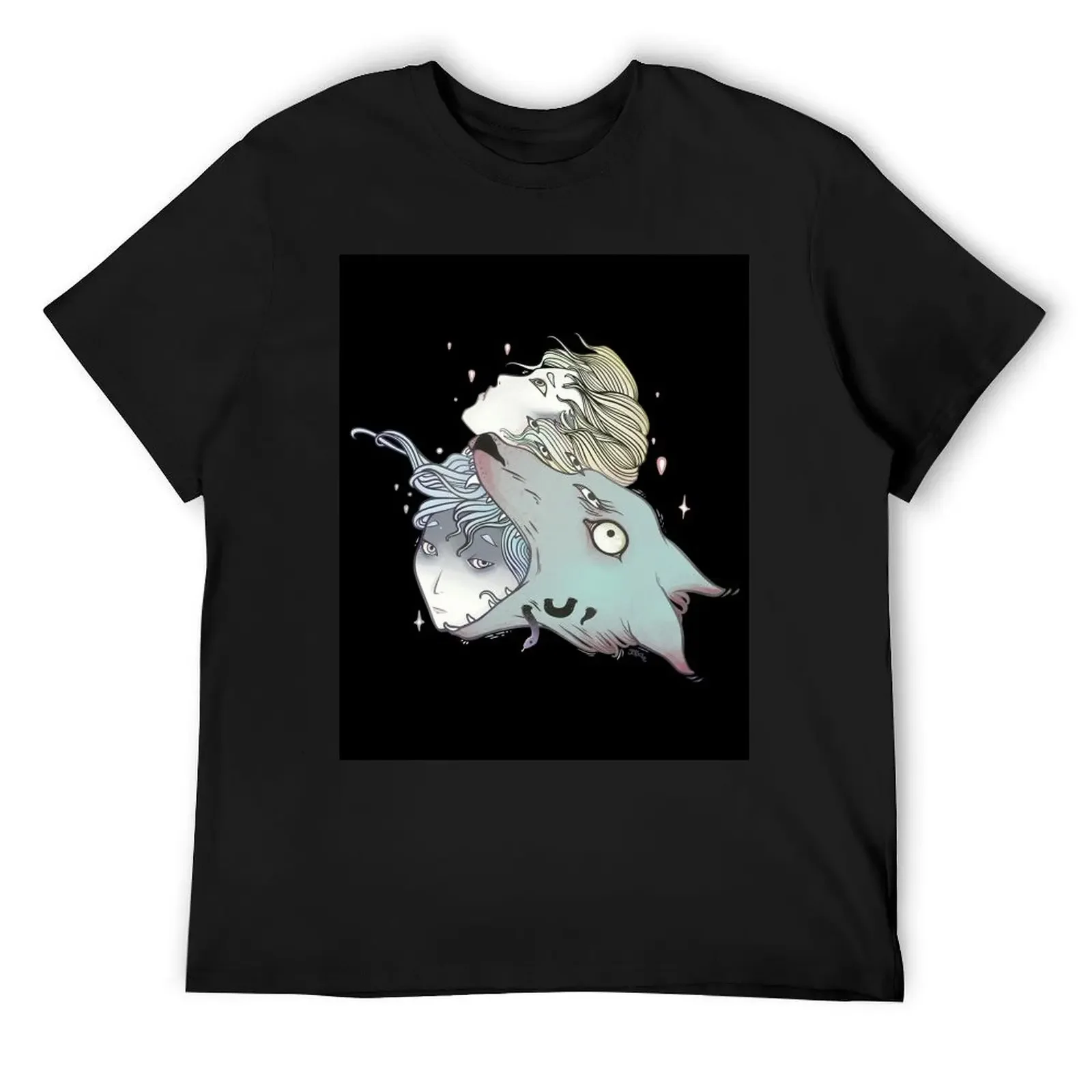 Gothic Wolf Artwork With Girls T-Shirt plus size clothes animal prinfor boys graphic shirts anime men t shirt