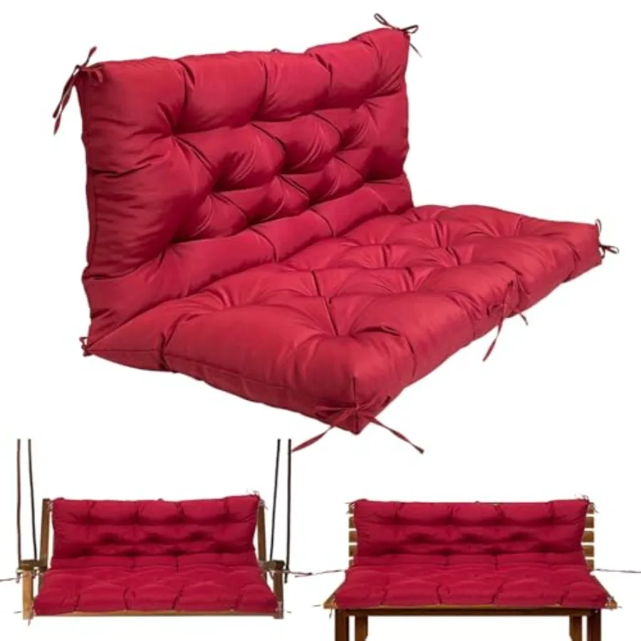

Подушки для садовых качелей на 3 места, сменные подушки для уличных качелей со спинкой, 60 x 40 дюймов, подушка для скамейки с 8 завязками для улицы