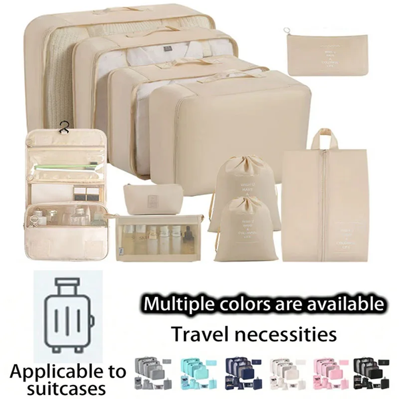Ensemble de sacs de rangement de voyage 7/8/9/10 pièces, organiseur de toilette numérique, cubes de rangement pour valise, pour vêtements, chaussures et pochettes de rangement