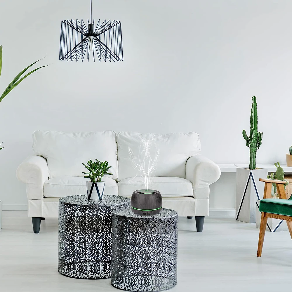 Diffusore di oli essenziali aromatici da 300ML diffusore per aromaterapia a nebbia fredda con venature del legno da 8 ore con telecomando 7 colori che cambiano luce