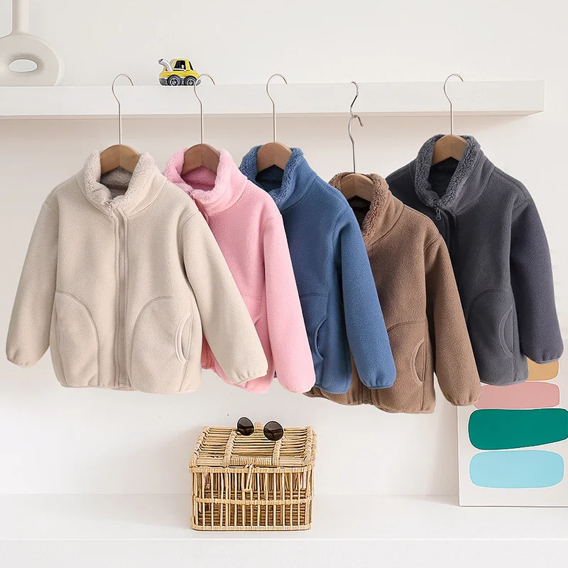 Boys Girls Thick Warm Coats Kids Stand-Up Collar Shaker Jackets Children Zipper Fleece Sweater Lambswool Outerwear Top  Yk129